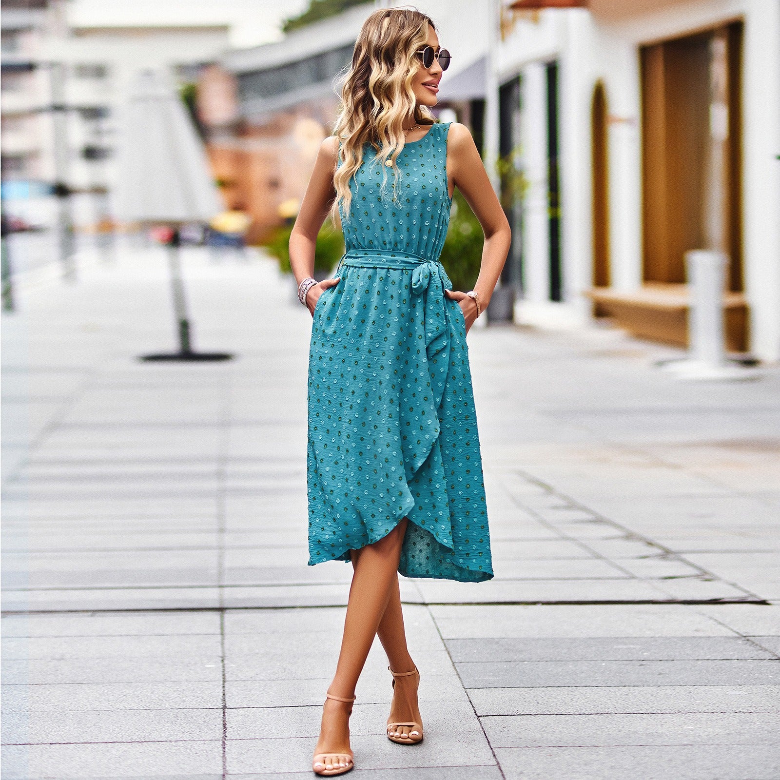Dress Women's Spring and Summer Elegant Jacquard Sleeveless Tank Top Long Dress