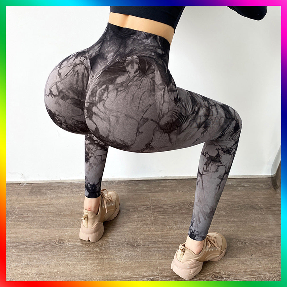 Large Size Tie Dye Jacquard Yoga Pants Sports Fitness High Waist Buttocks Show Buttocks Leggings