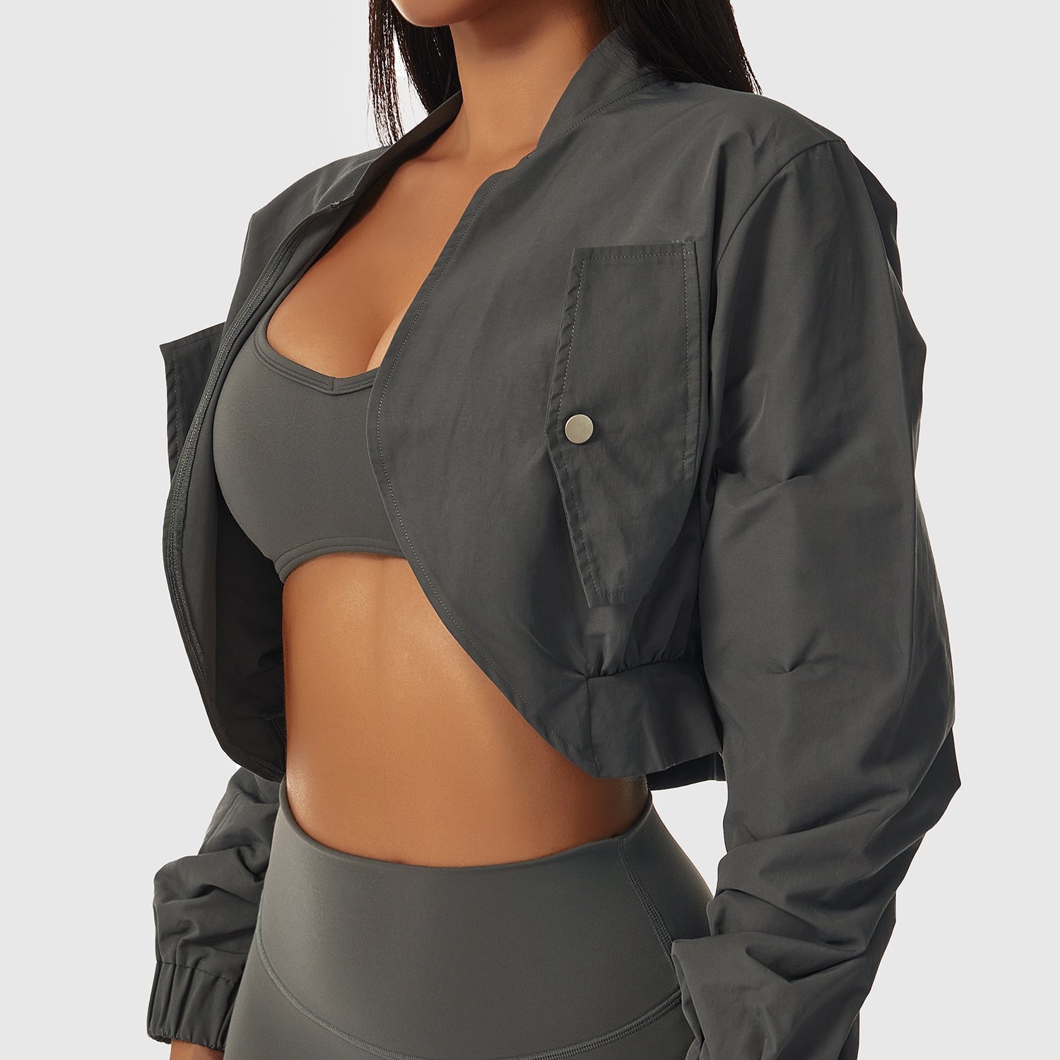 Long Sleeve Quick-Drying Sports Jacket Female Sun Protection Outside Shoulders Fitness Wear Standing Collar Casual Jacket Tight Yoga Tops