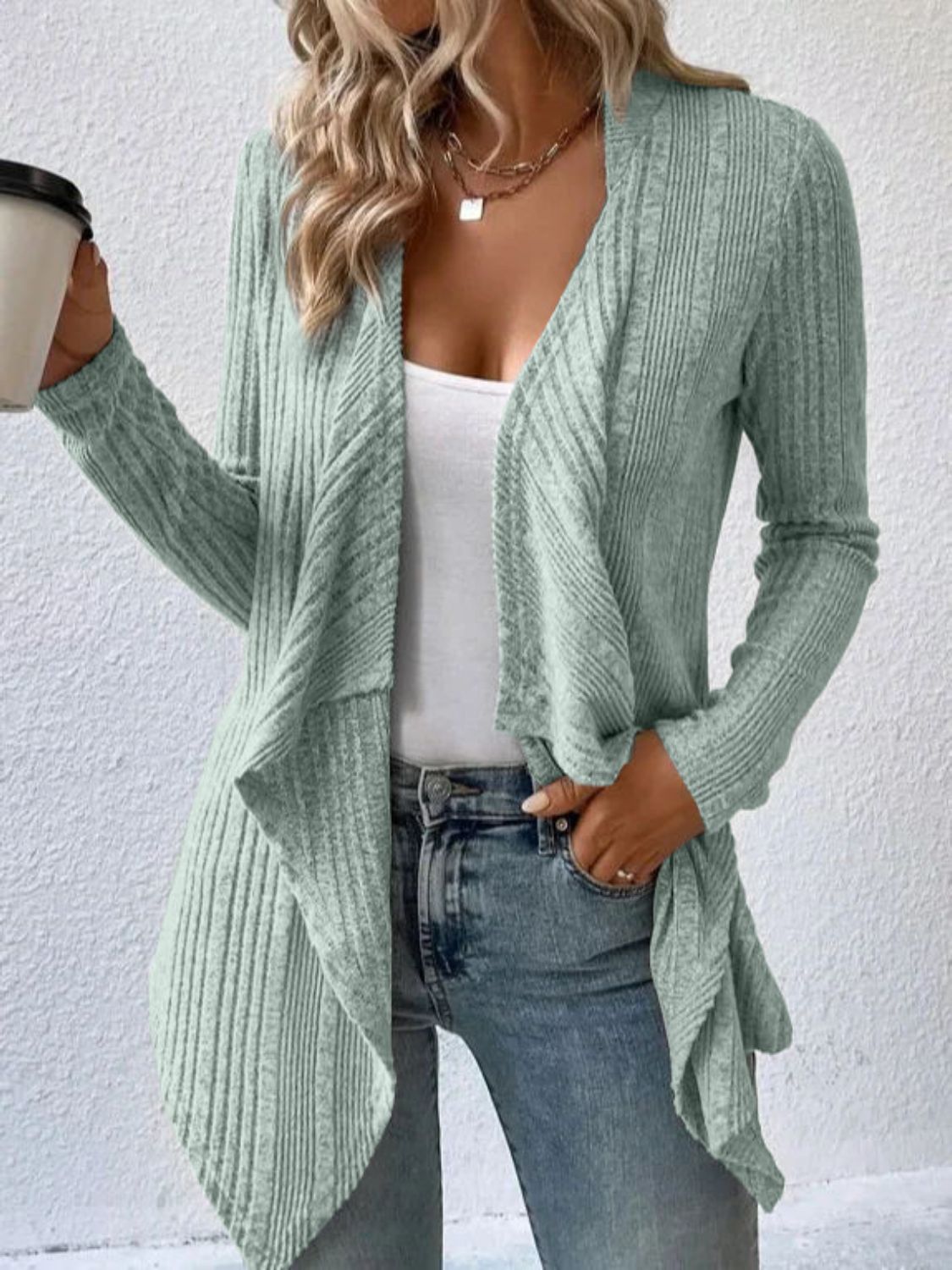 Full Size Open Front Long Sleeve Cardigan