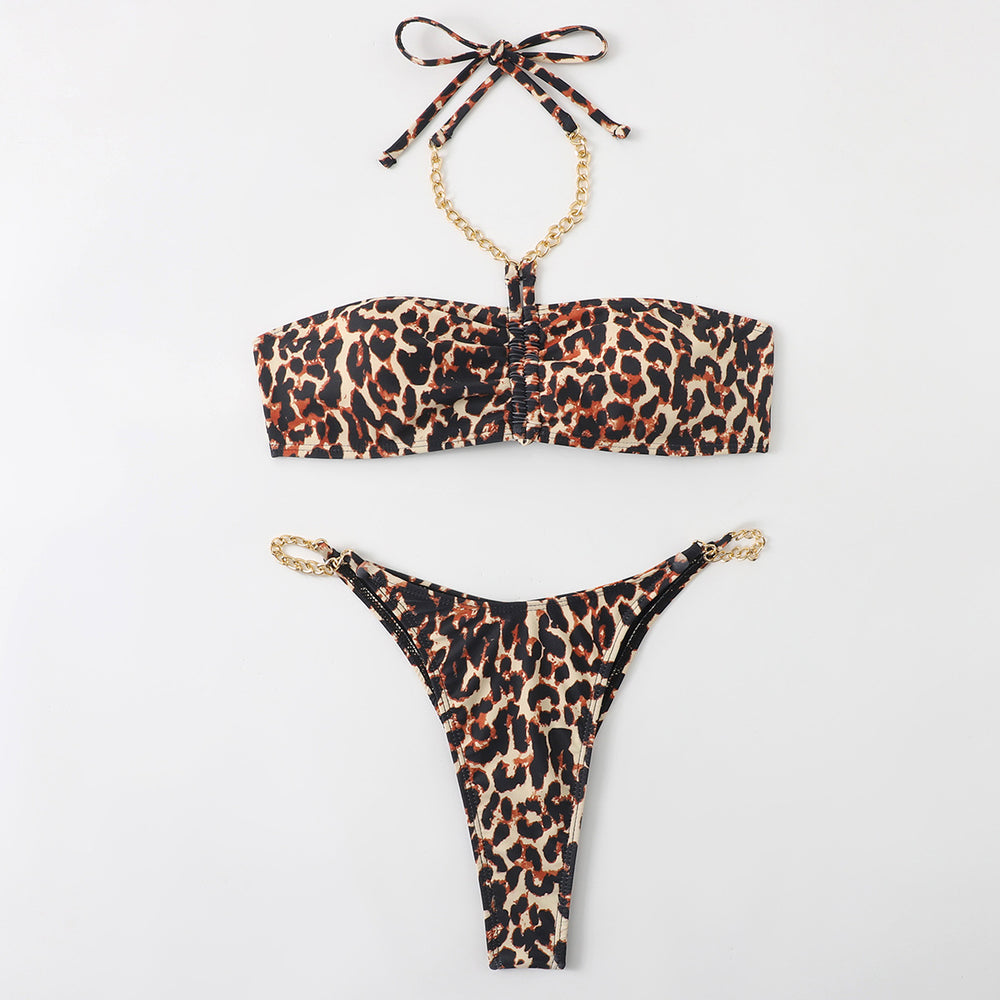 New Leopard Chain Bikini Sexy Swimsuit Ladies Strap Swimwear Bikini