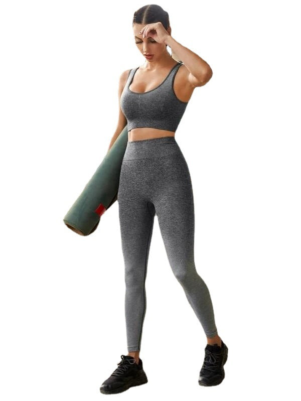 Women's Sports Running Fitness Clothes Seamless Beautiful Back Sports Bra Trousers Gradient Color Yoga Clothing Suit