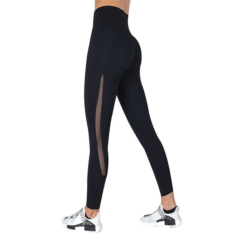 Black Sexy Women Yoga Sport Leggings Phone Pocket Fitness Running Pants Stretchy Sportswear Gym Leggings Slim Yoga Pant