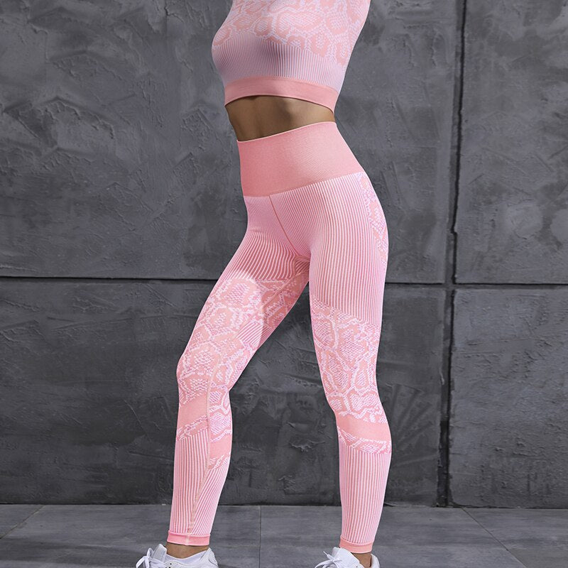 Seamless Yoga Suit women Crop Top Workout leggings Leopard Print Training Suit