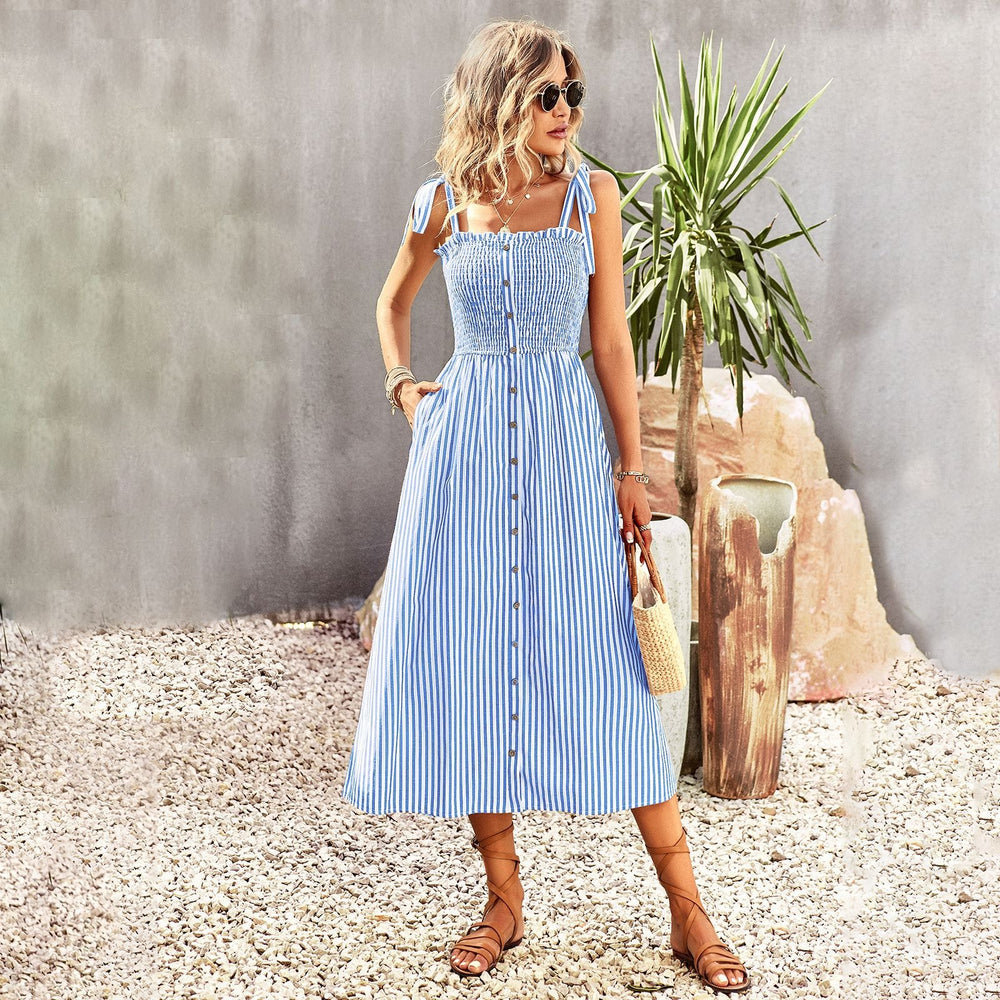 Striped dress Women's quick sale in spring and summer Elegant slip dress