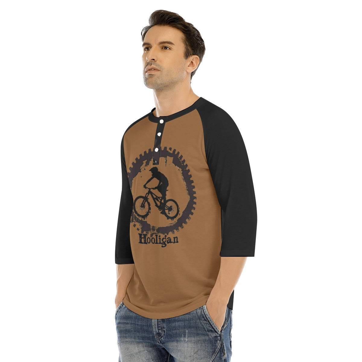 All-Over Print Men's Bracelet Sleeve T-shirt With Button Closure