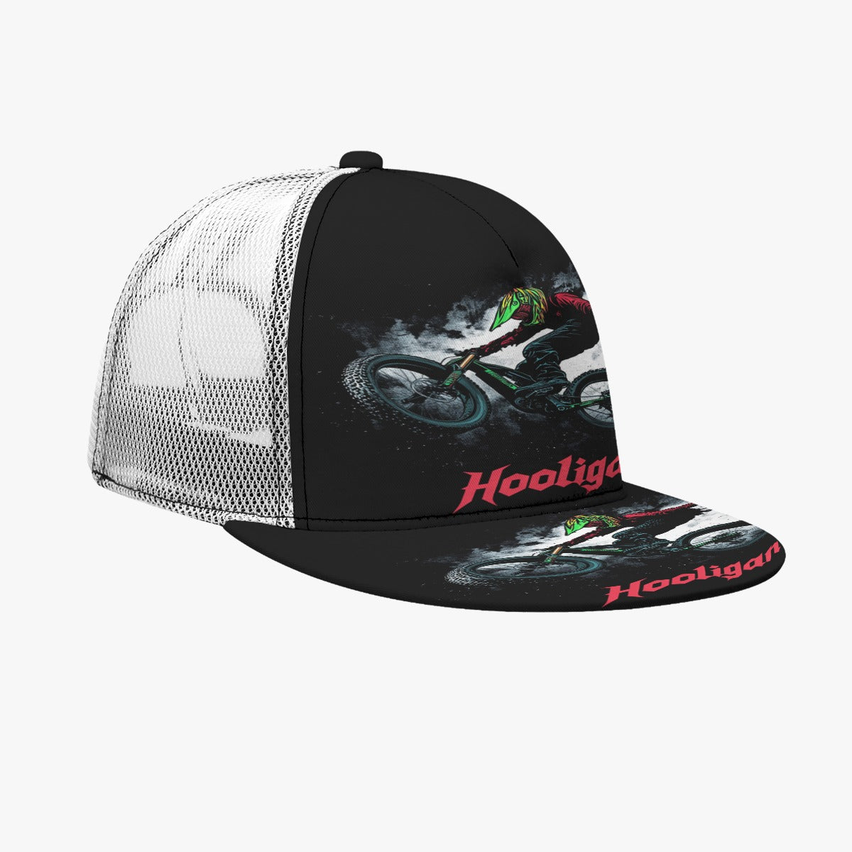 All-Over Print Black Buckle Flat-brimmed Mesh Cap With Box