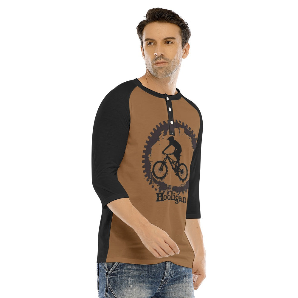 All-Over Print Men's Bracelet Sleeve T-shirt With Button Closure