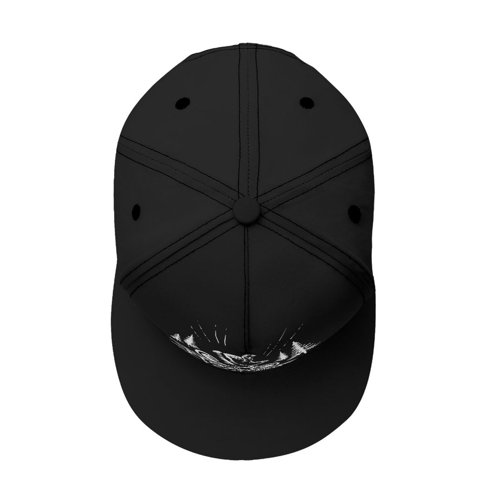 All-Over Print Black Buckle Flat-Brim Baseball Cap With Box