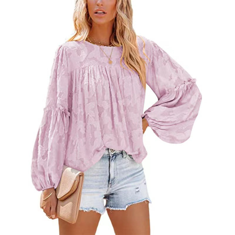 Spring And Autumn New Chiffon Shirt Lantern Sleeve Baby Doll Lace Hollow Top Women's Lining