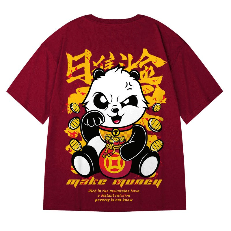 Panda Fatty Short sleeved T-shirt for Men's Loose Fashion Couple Set with Half Sleeves