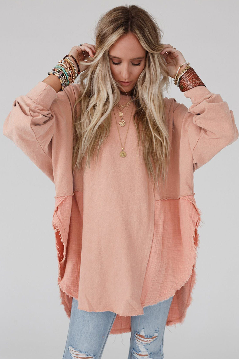 Curved Hem Dolman Sleeve Top