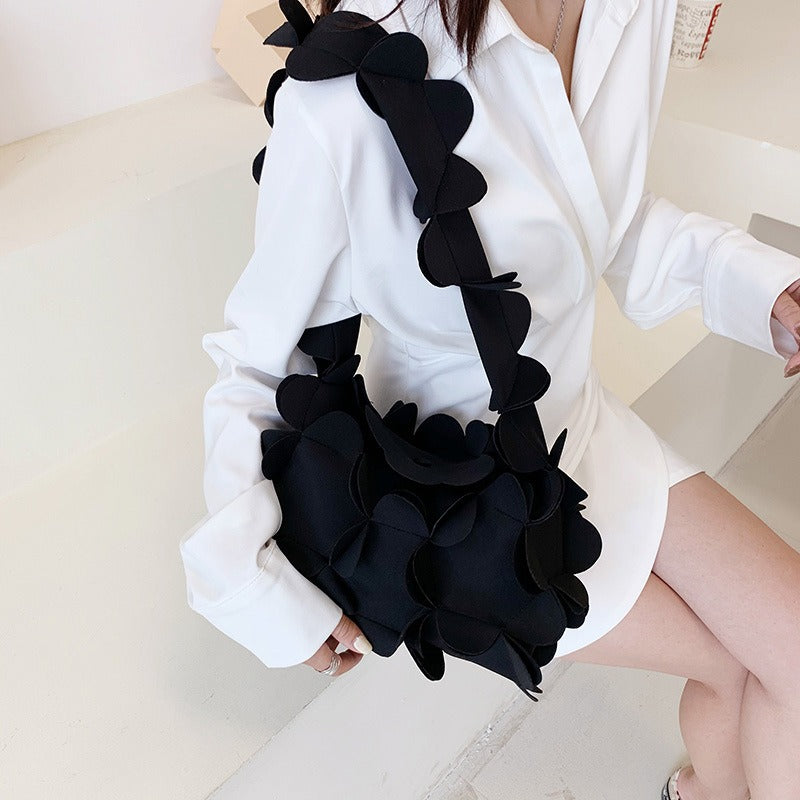 Mori soft girl fashion three-dimensional petal bag ins ladies one-shoulder underarm bag pu