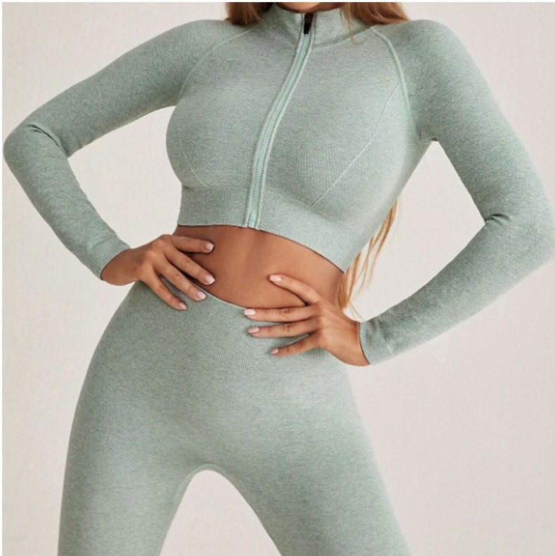 Autumn And Winter Seamless Yoga Clothing Suit Women's Training Suit Zipper Tight-Fitting Long Sleeve High Waist Sports Fitness Suit