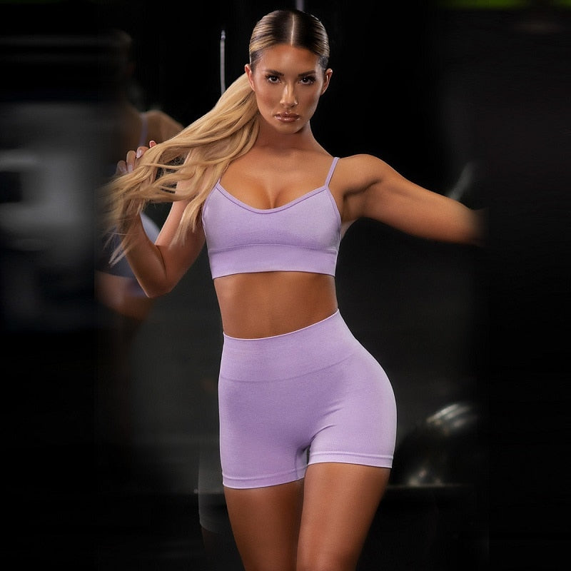 Yoga Set Short Sleeve Crop Top High Waist Sport Leggings Active Wear Gym Suit Workout