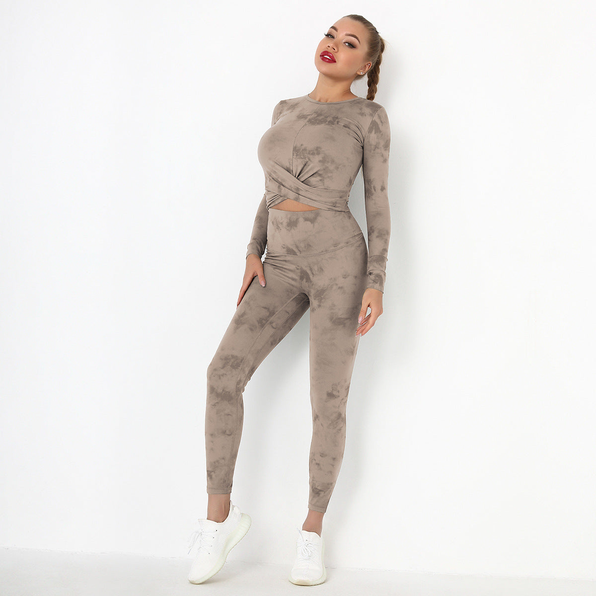 New Tie Dye Yoga Clothes Nude Sanding Sports Long Sleeve Fitness Sports Trousers Yoga Fitness Women's Suit