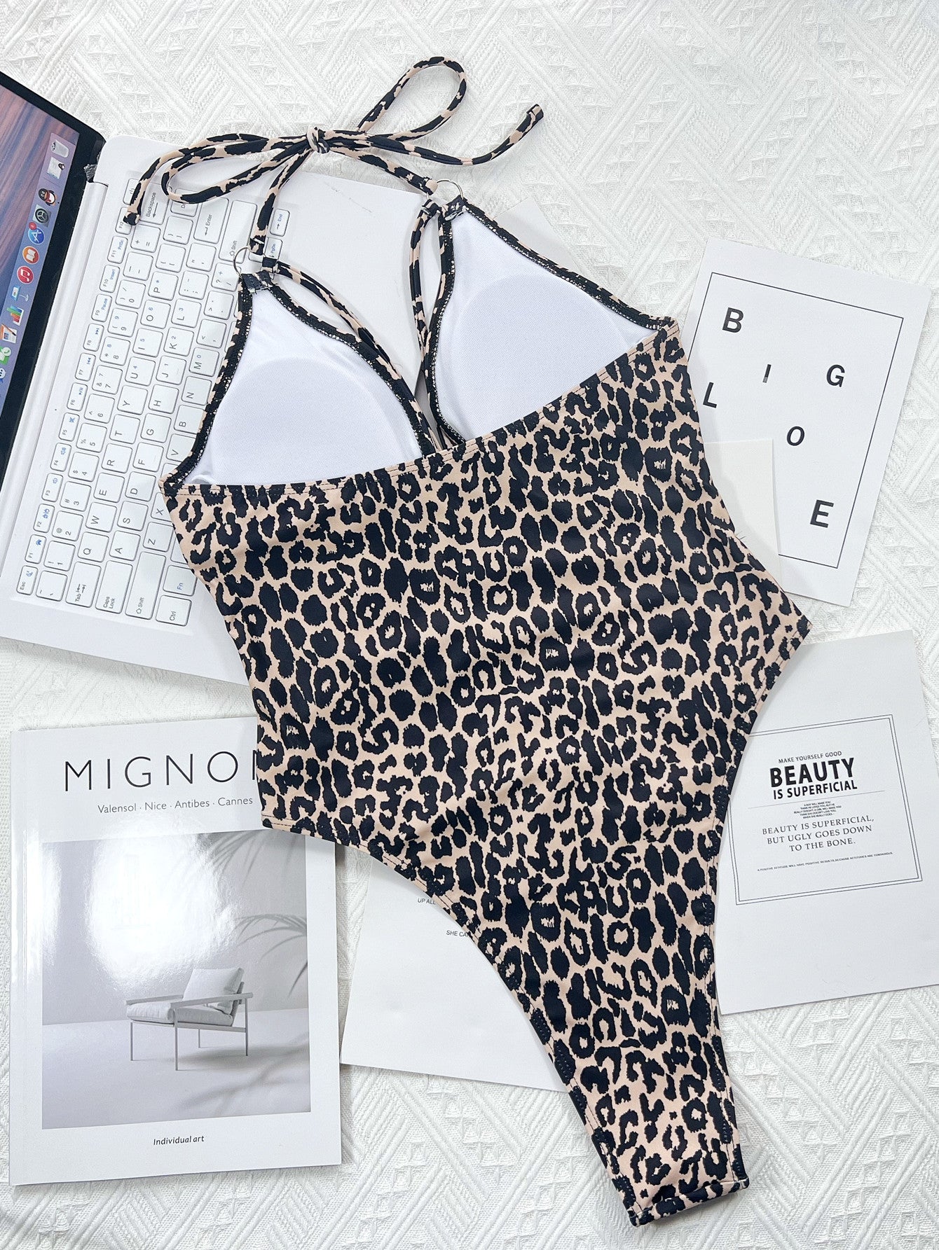 New One Piece Bikini Bikini Leopard Print Cutout Strap Swimsuit