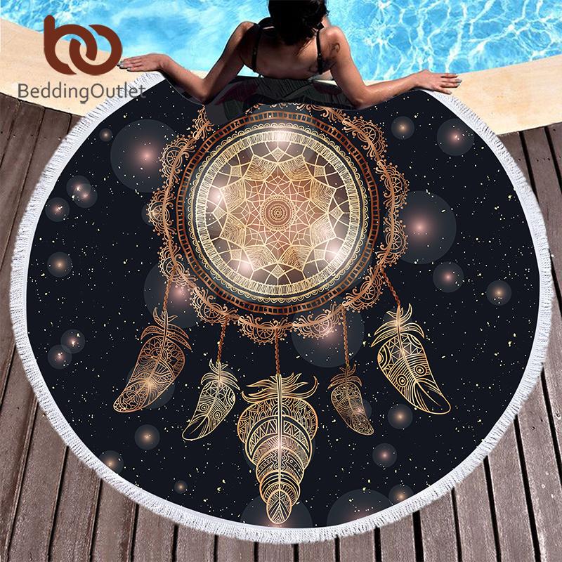 Dreamcatcher Tassel Mandala Tapestry Large Round Beach Towel for Adults Galaxy Boho Toalla Blanket Yoga Mat 150cm