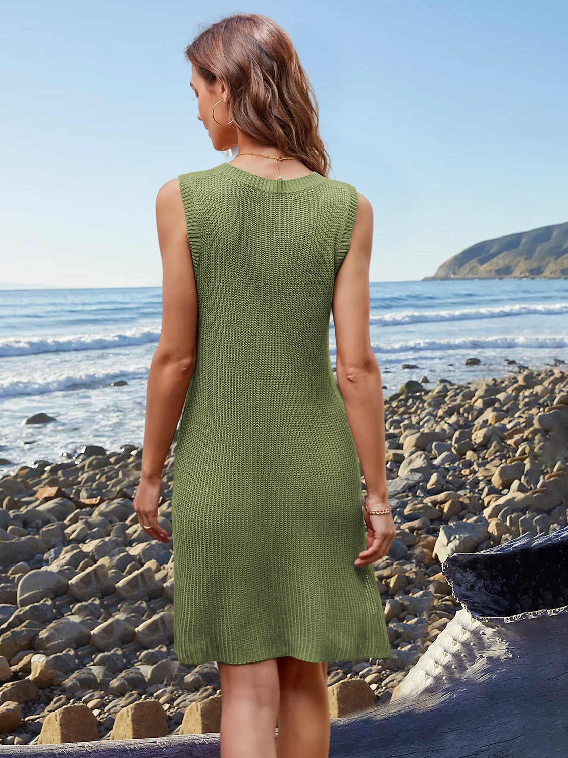 Pocketed Slit V-Neck Sleeveless Dress