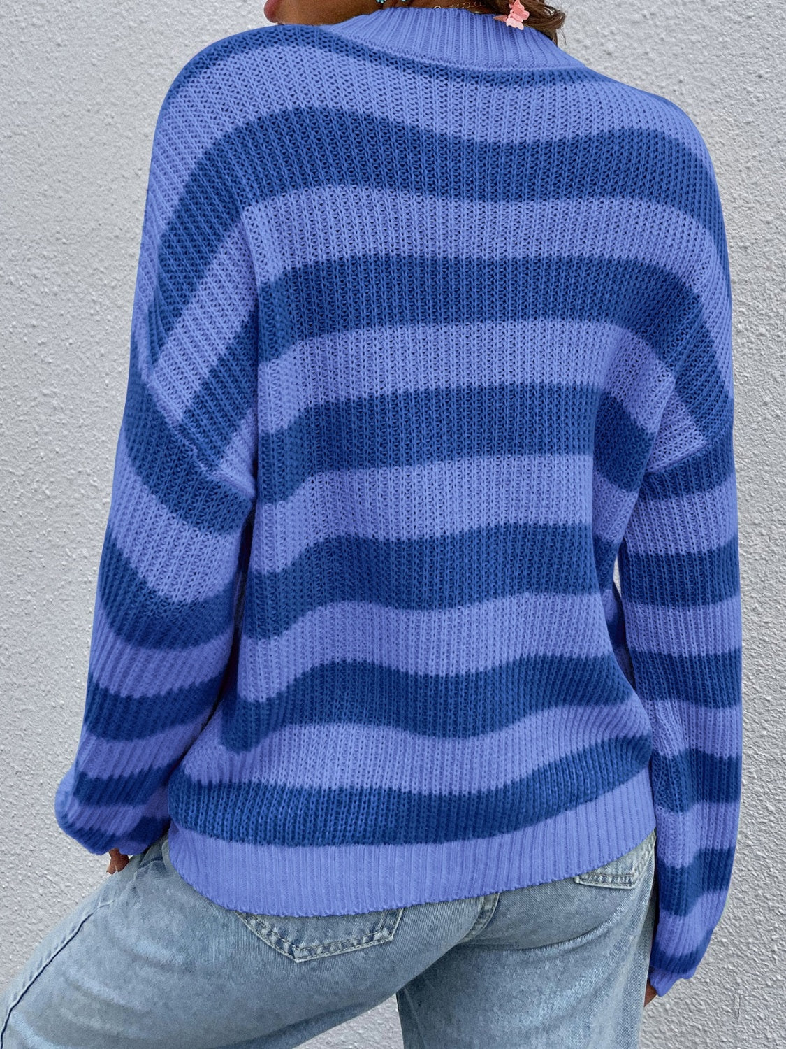 Honey Striped Round Neck Long Sleeve Sweater