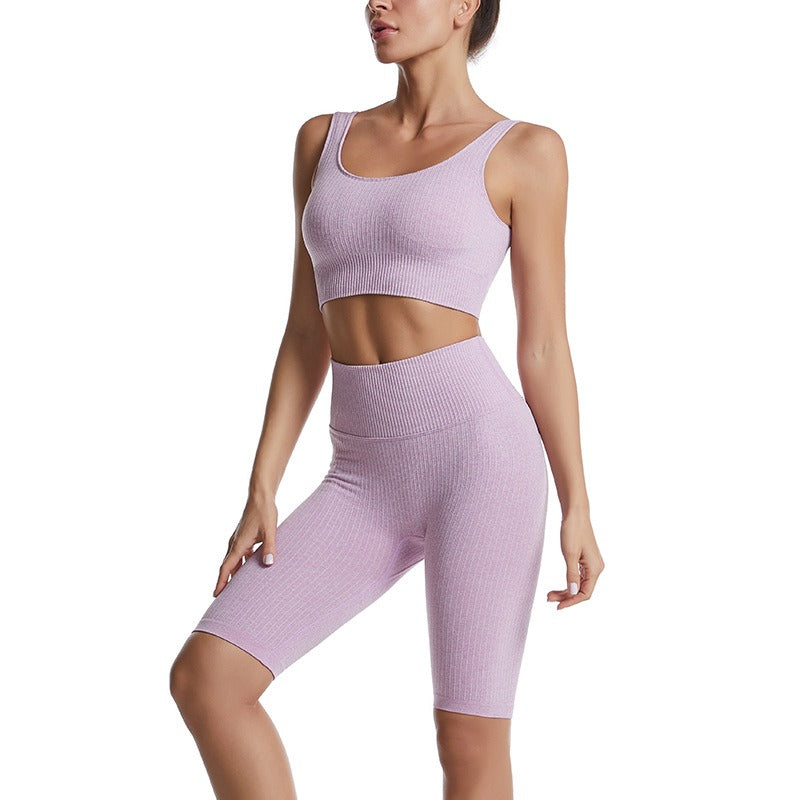 Threaded Yoga Suit Sportswear Summer Short-Sleeved Shorts Bra Tight-Fitting Clothes