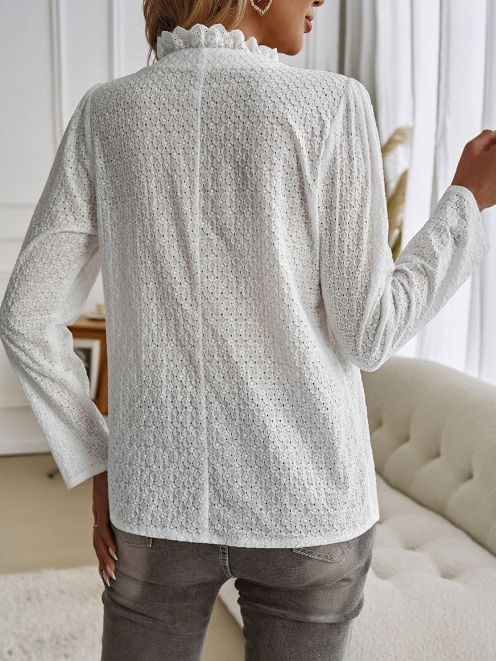 Devine Frill V-Neck Long Sleeve Shirt