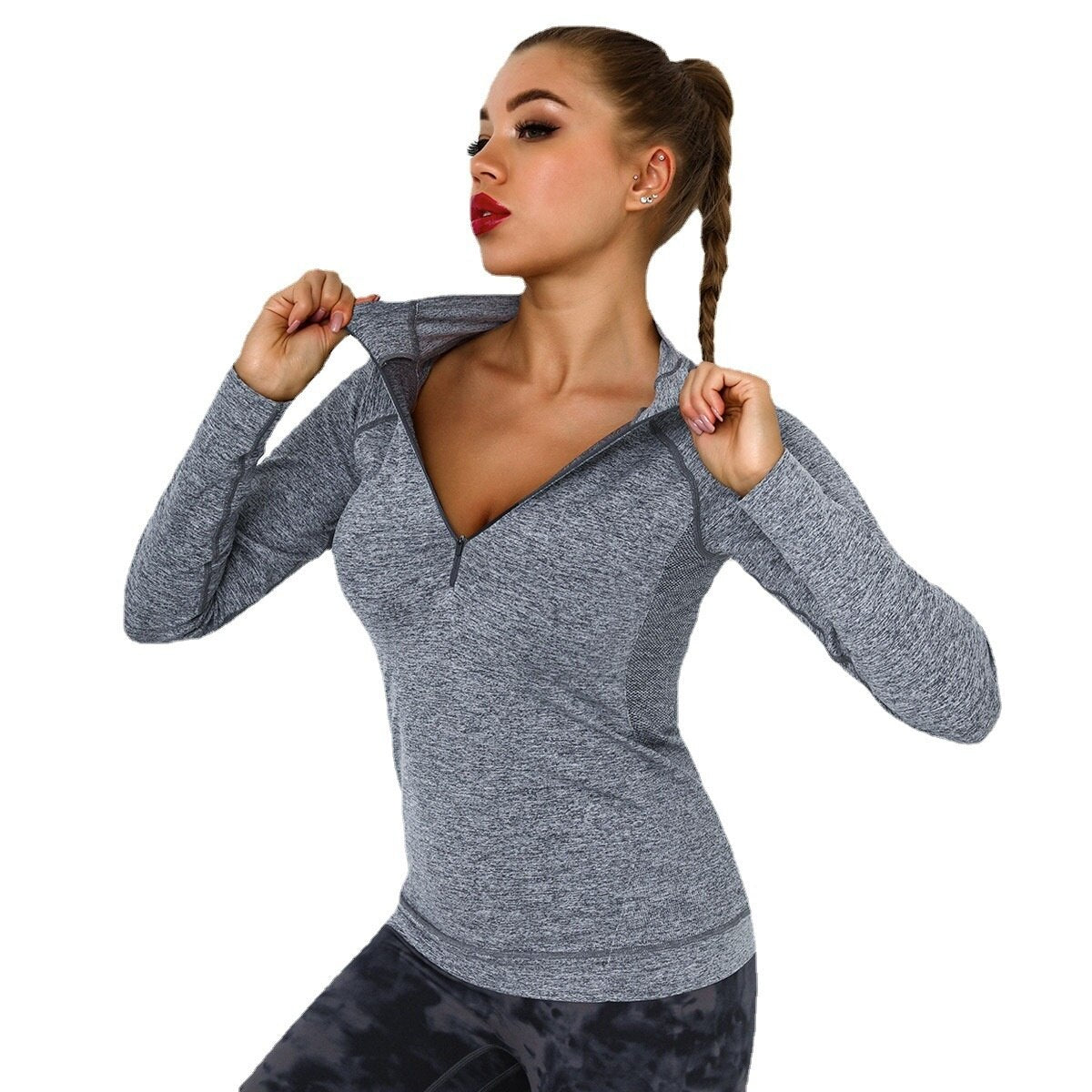 Running Sports Top Women Long Sleeve Zipper Pocket Gym Shirt Fitness Sweater Workout Athletic Active Quick Drying Yoga Blouse