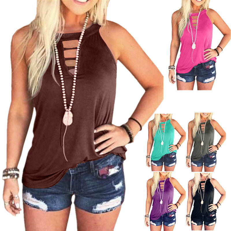 Spring And Summer New Women's Fashion Sexy Round Neck Vest T-Shirt