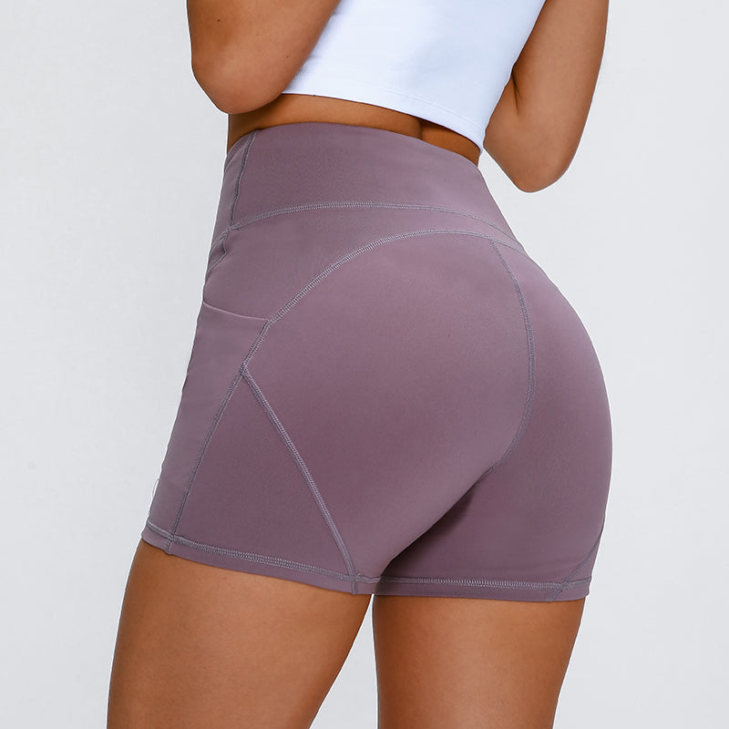 Anti-sweat Plain Sport Athletic Shorts Women High Waisted Soft Cotton Feel Fitness Yoga Shorts with Two Side Pocket