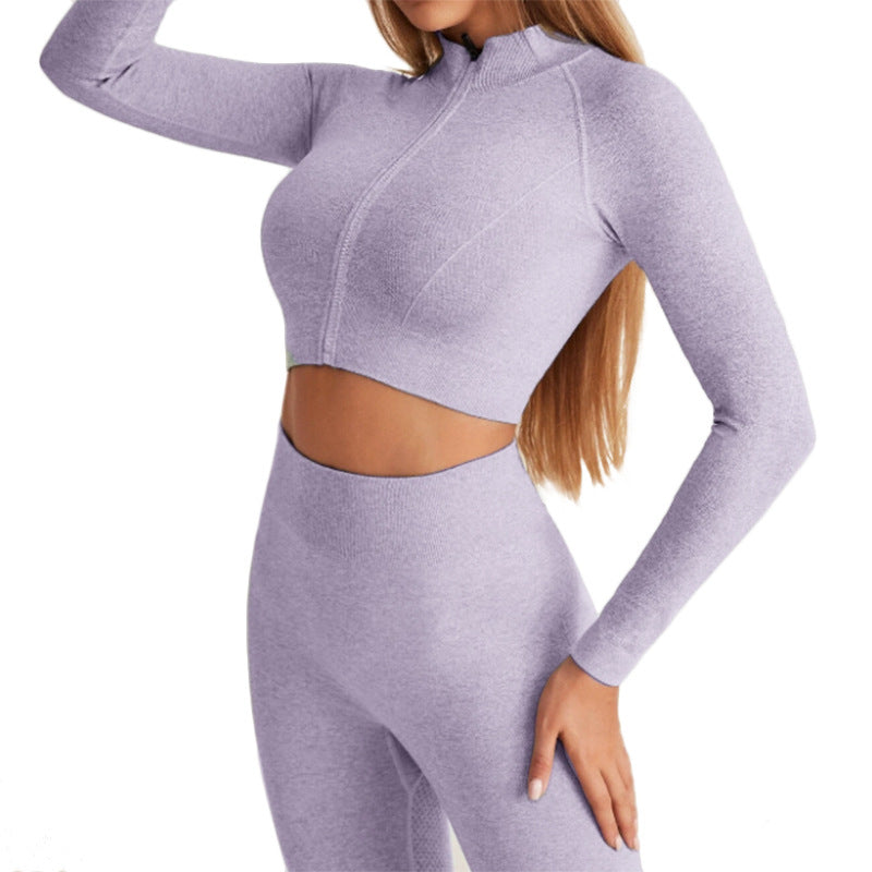 Autumn And Winter Seamless Yoga Clothing Suit Women's Training Suit Zipper Tight-Fitting Long Sleeve High Waist Sports Fitness Suit