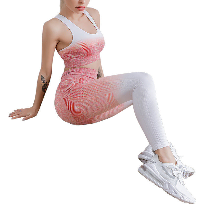 Sexy Tight Sports Running Fitness Nylon Quick Drying Vest Trousers Gradient Yoga Suit