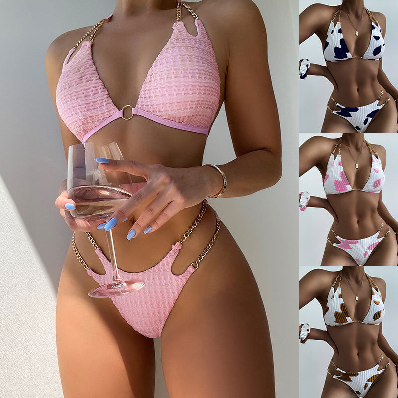 Bikini New Chain Split Swimsuit Multicolor Triangle High Waist Beach Swimsuit Women