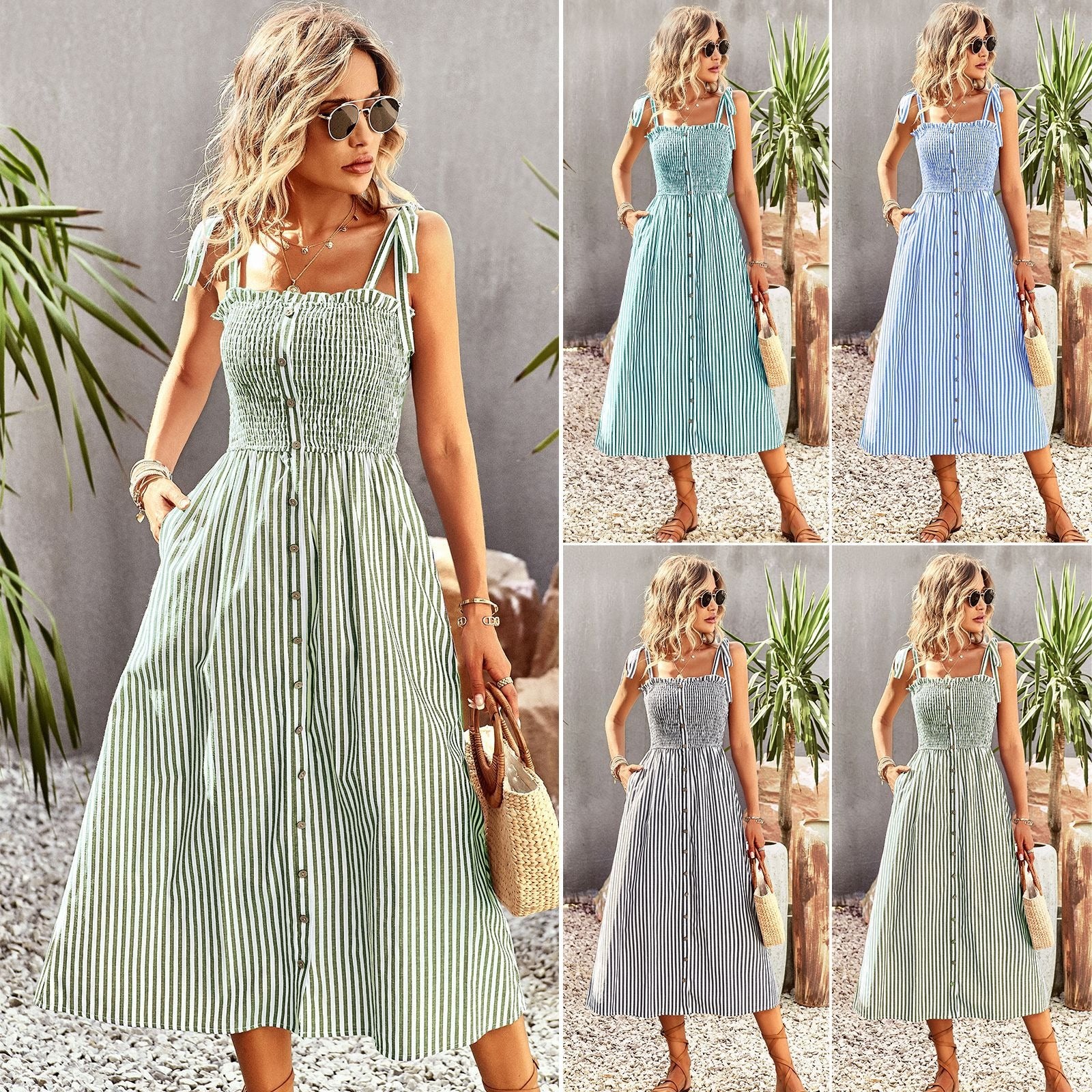 Striped dress Women's quick sale in spring and summer Elegant slip dress