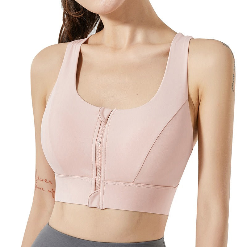 Front Zipper Sports Bra, Shockproof, High Strength Integrated Fixed Cup, Wearing A Beautiful Back, Fitness, Yoga Vest, Bra