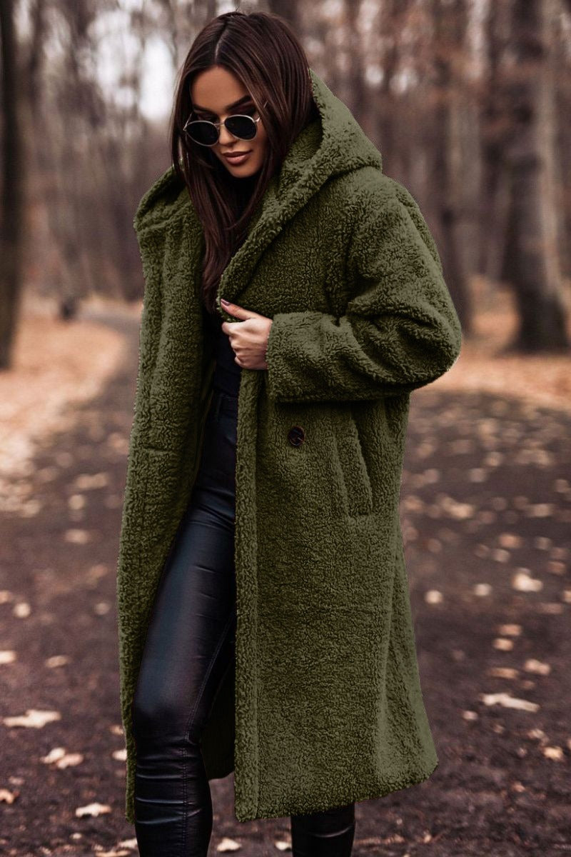 Winter Fashion Long Coat Net Color Long Sleeve Tweed Women's Jacket