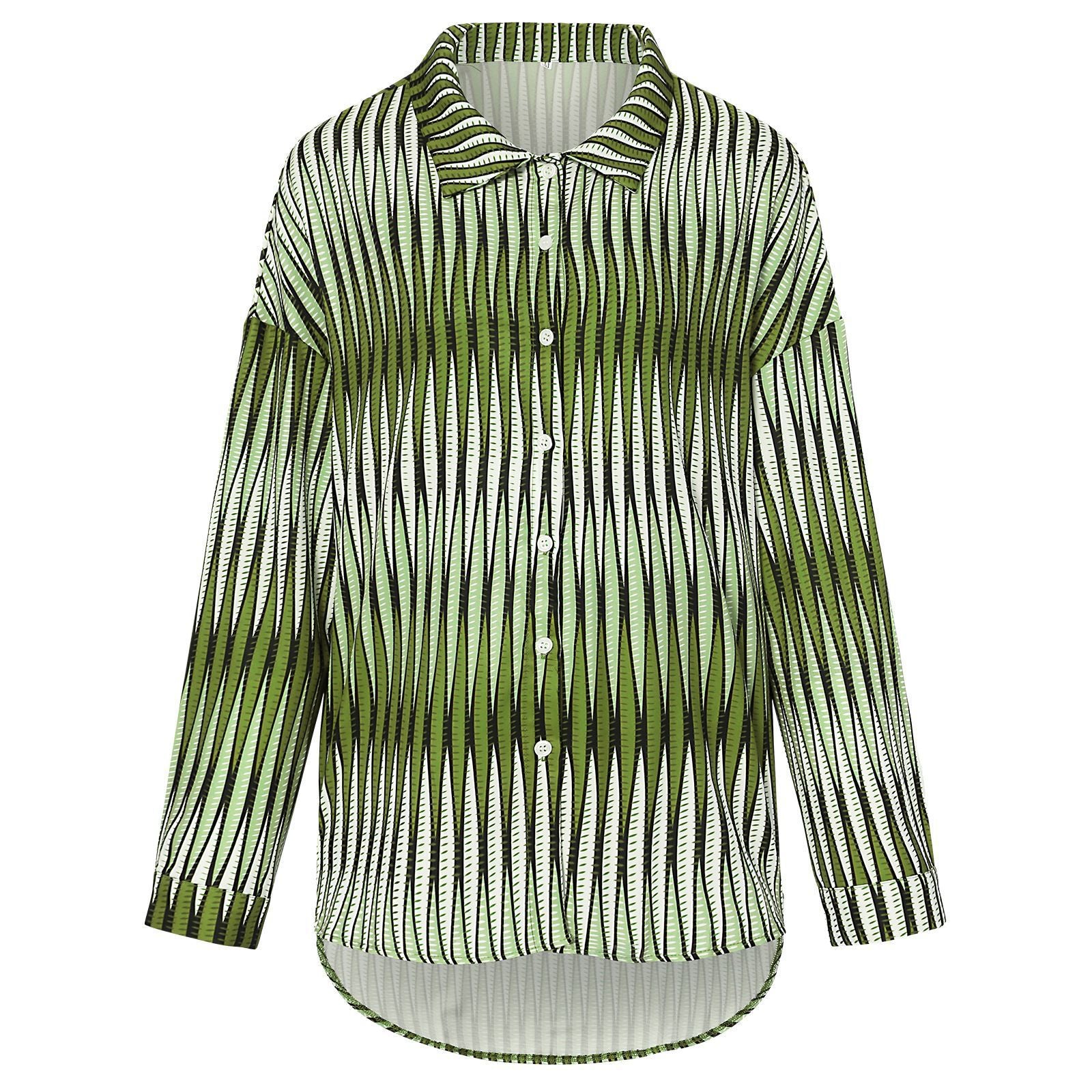 Early Autumn New Cardigan Top Women's Lapel Long-Sleeved Striped Shirt