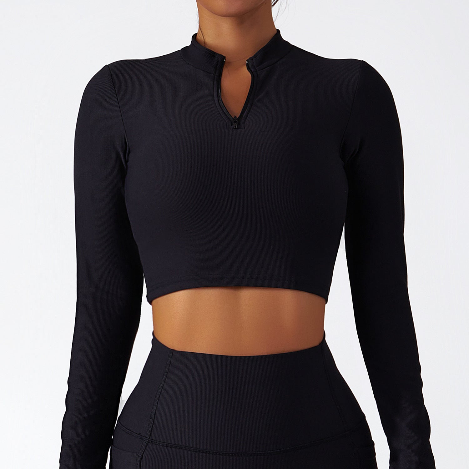 Stand Collar Zipper Long-Sleeved Yoga Clothes Female Quick Dry Exercise Running Fitness Tops Thin Slim High-Intensity Sportswear