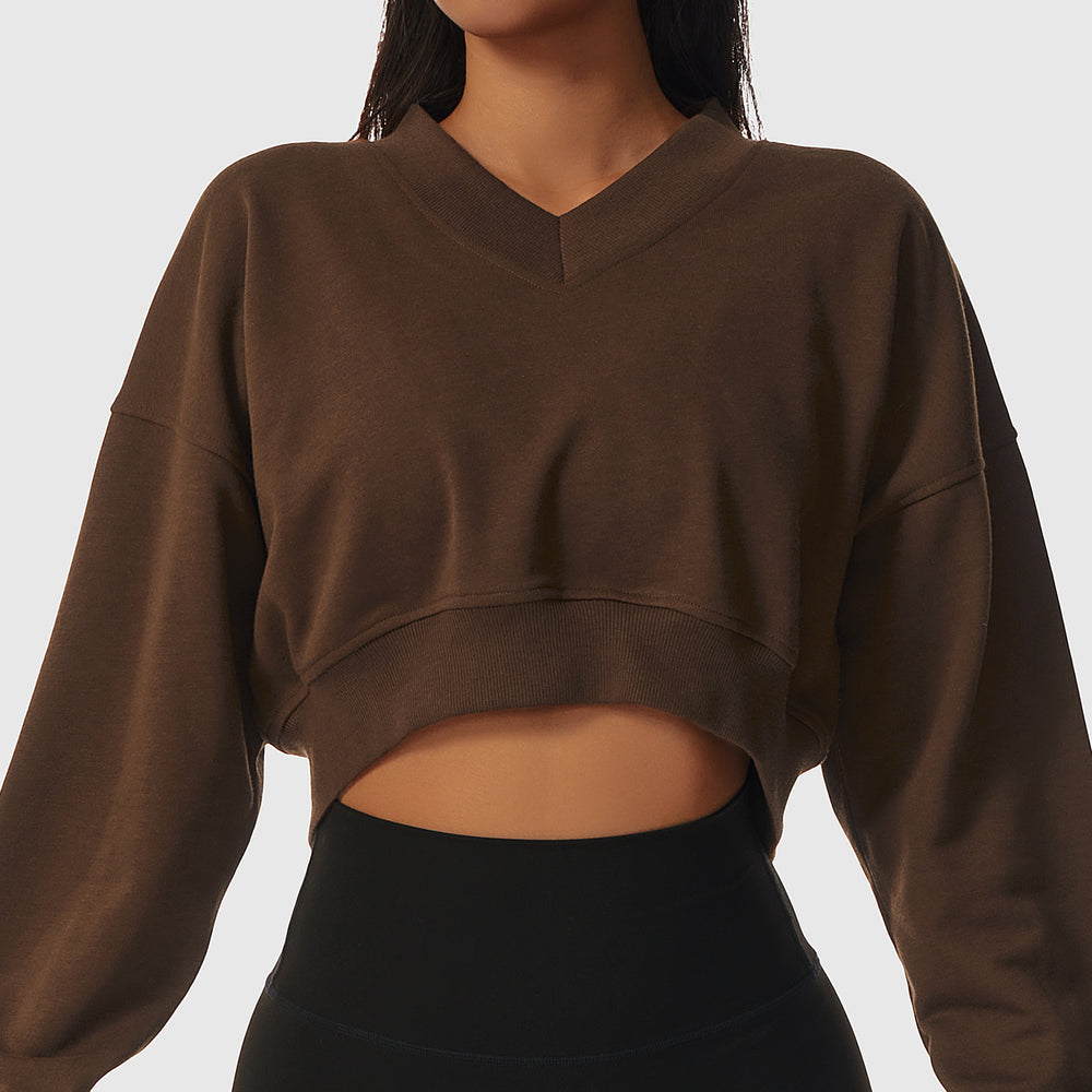 Loose Long Sleeve Sports Sweater For Women Outdoor Fitness Wear V-Neck Pullover Casual Top Fashionable Versatile Sweater