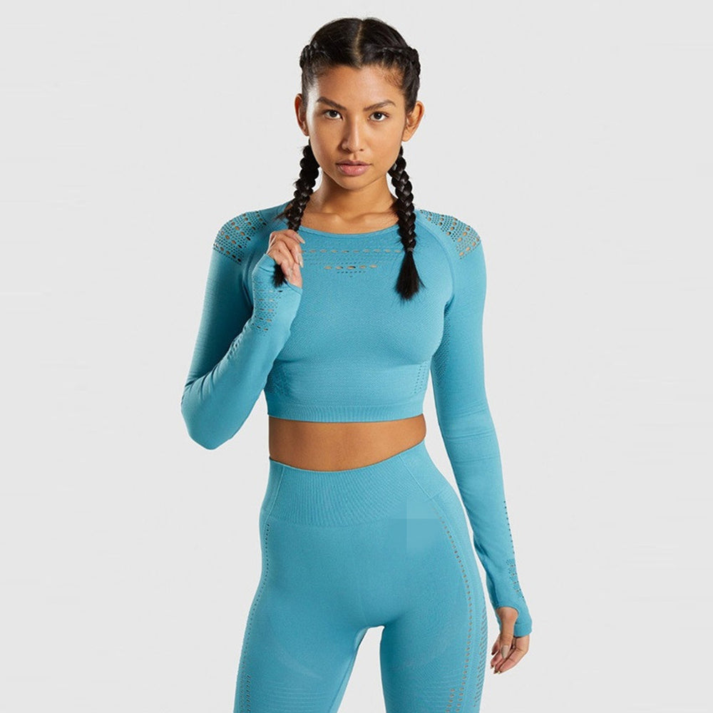 Pure Color Yoga Clothes Suit Women's Sports Running Fitness Clothes Sweat Absorbent Breathable Yoga Clothes Long Sleeve Quick Drying Clothes