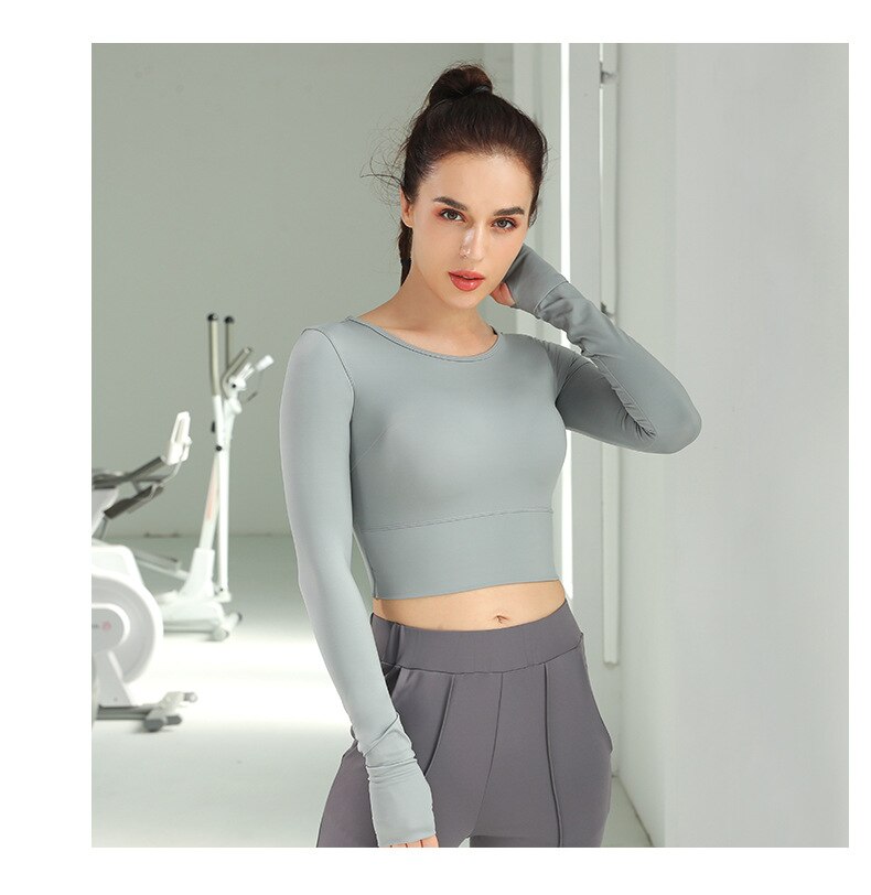Long Sleeve Sports Shirts For Women Back Crosss Tights Yoga Tops