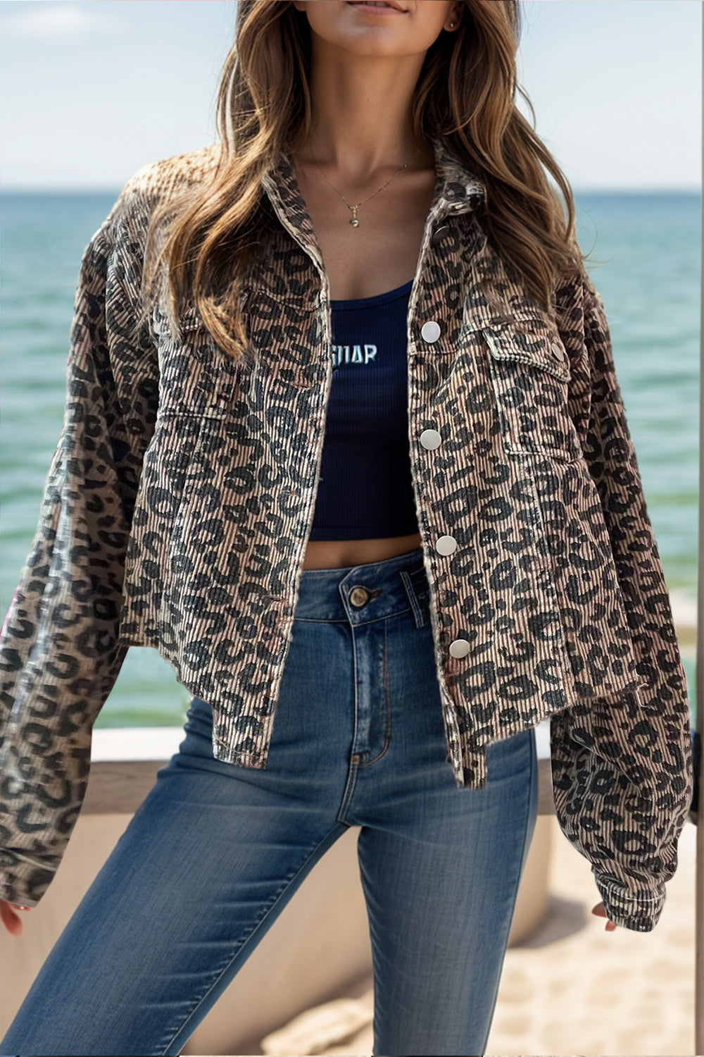 Leopard Button Down Long Sleeve Jacket