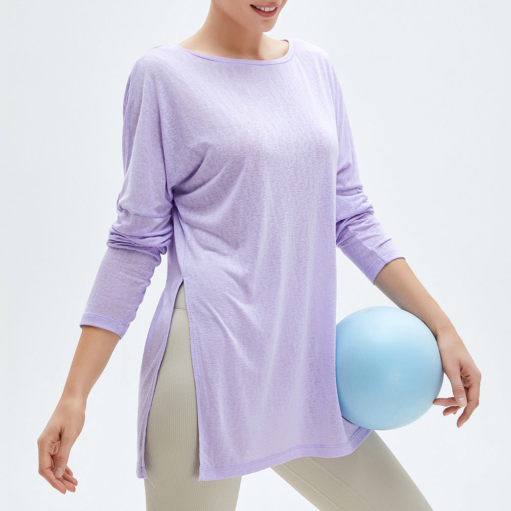 New Light And Thin Fast Drying Sunscreen Sports Blouse Loose Fitness Top Double Side Split Breathable Long Sleeve Yoga Clothes For Women
