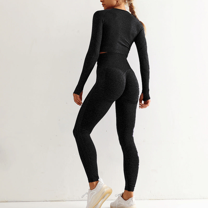 Seamless Yoga Suit Women's Long Sleeve Sports Top High Waist Hip Lifting Sports Tights Pants