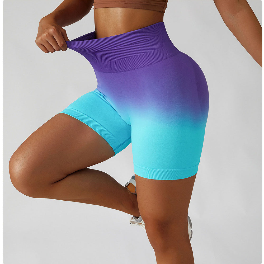Gradient Seamless Yoga Shorts Breathable Tight Sports Shorts Women's High Waist Elastic Hip Lift Fitness Pants