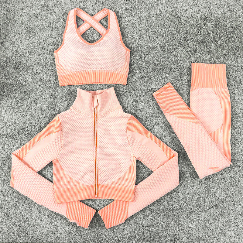 Seamless Knitting Yoga Suit Lulu Sexy Hip Lifting Fitness Three Piece Suit In Autumn And Winter