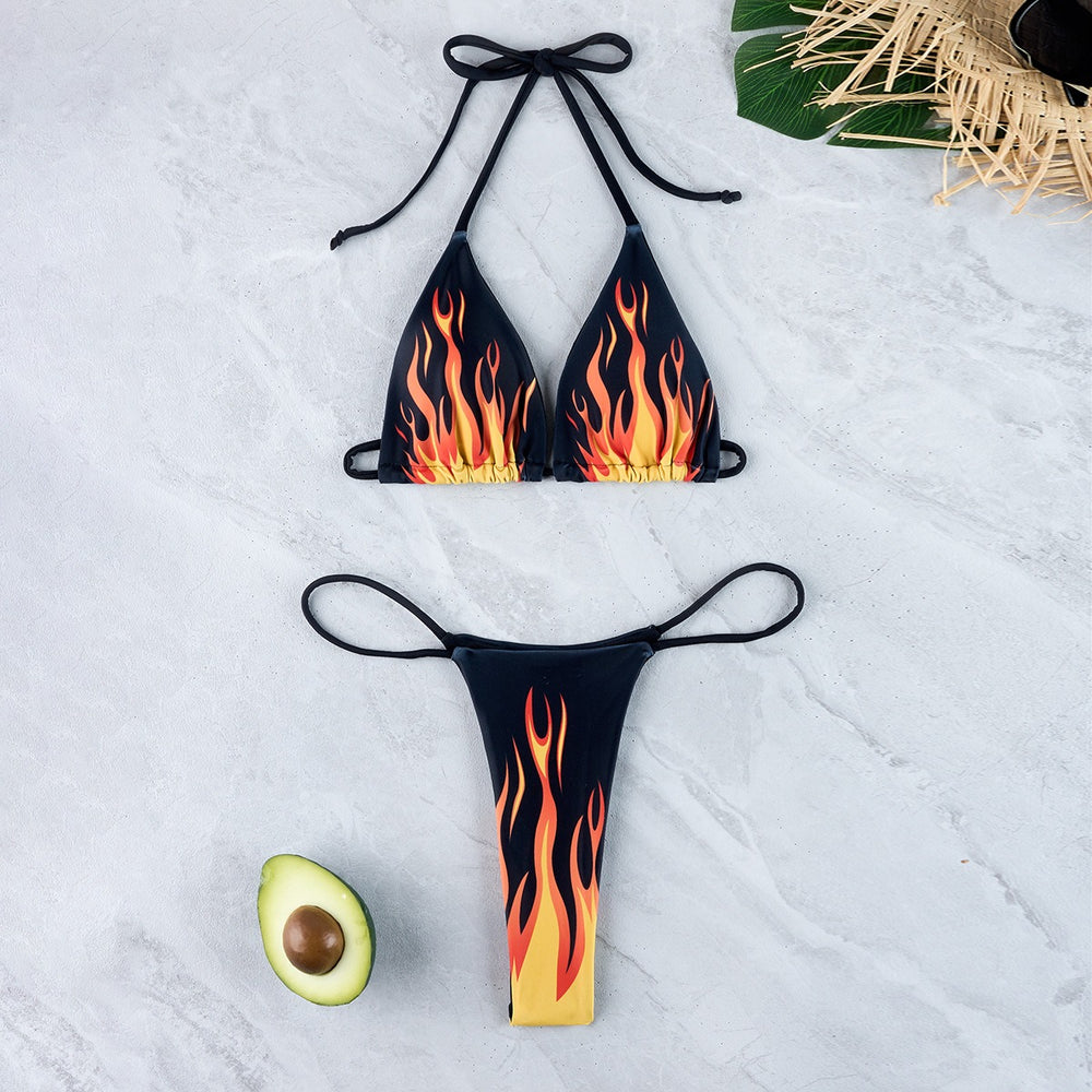 Flame fixed pattern printed bikini swimsuit