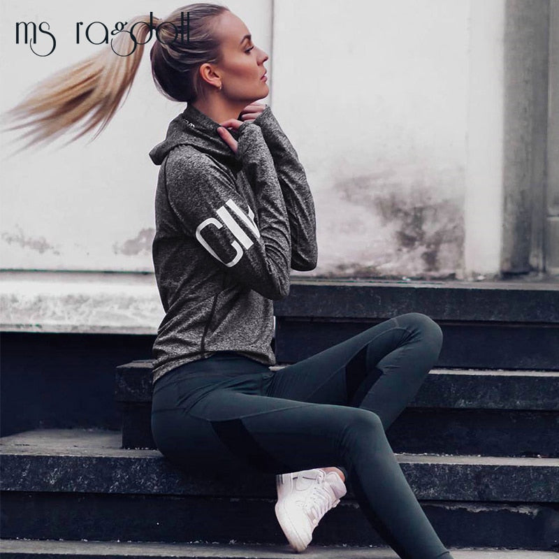 Women's Yoga Shirts Long Sleeve Letter Print Yoga Tops Sportswear Fitness Quick Dry Breathable Tracksuit