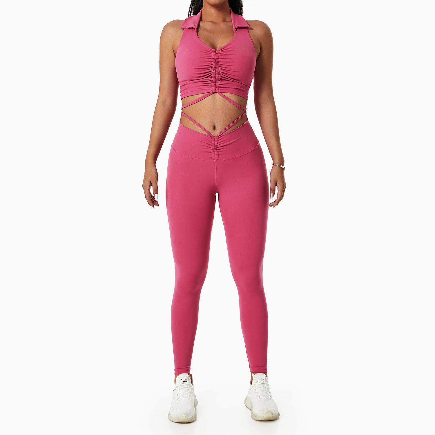 European and American Yoga Suit Women's Fashion Gym Net Red Drawstring Collar Sports Fitness