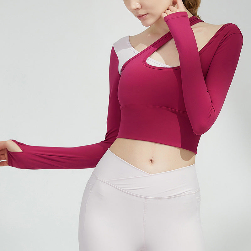 Autumn And Winter New Style Chest Cushion Back Long Sleeve Yoga Suit Women's Short Tight Fitness t-Shirt