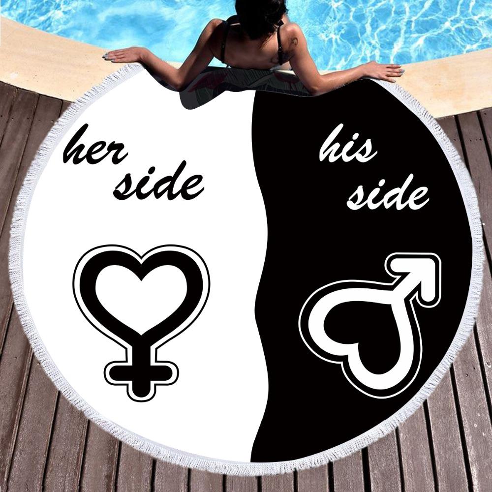 Summer Large Round Beach Towel His and Her Side for Adults Couples Microfiber Toalla Tassel Bath Towel Yoga Mat